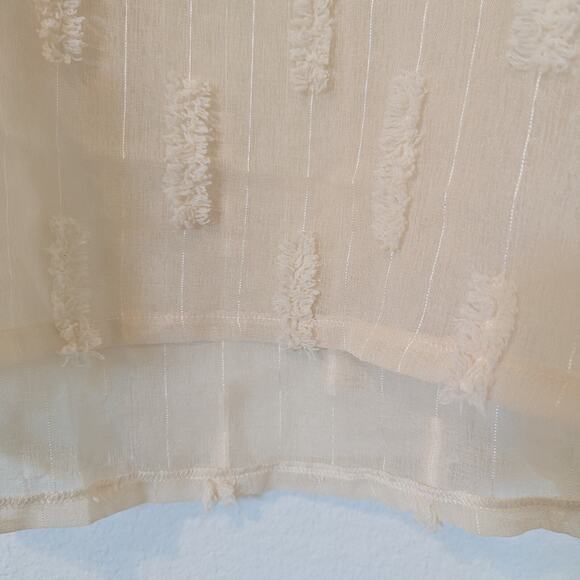 Oddi Cream Beige Linen Like Textured Weave Balloon Sleeve Blouse Size XL Beachy - Picture 7 of 8